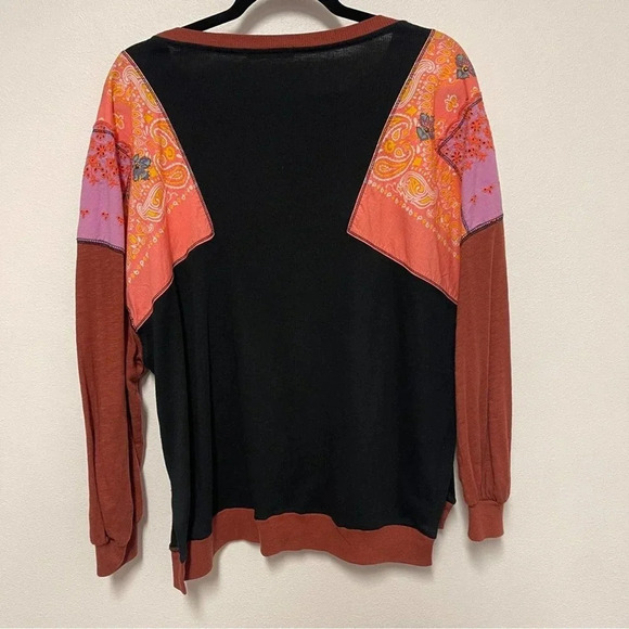 Free People Feelin In’ Balloon Sleeve Patch Shirt - Boho Patchwork Long-Sleeve - Picture 6 of 6